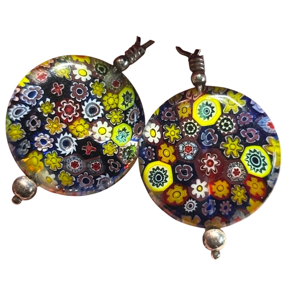 Drop Earrings Murano Millefiori Glass 925 Sterling‎ Silver Italian